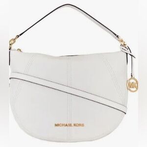 MICHAEL Michael Kors BEDFORD🤍WHITE🤍LEATHER MEDIUM CRESCENT SHOULDER BAG🌟NWT🌟